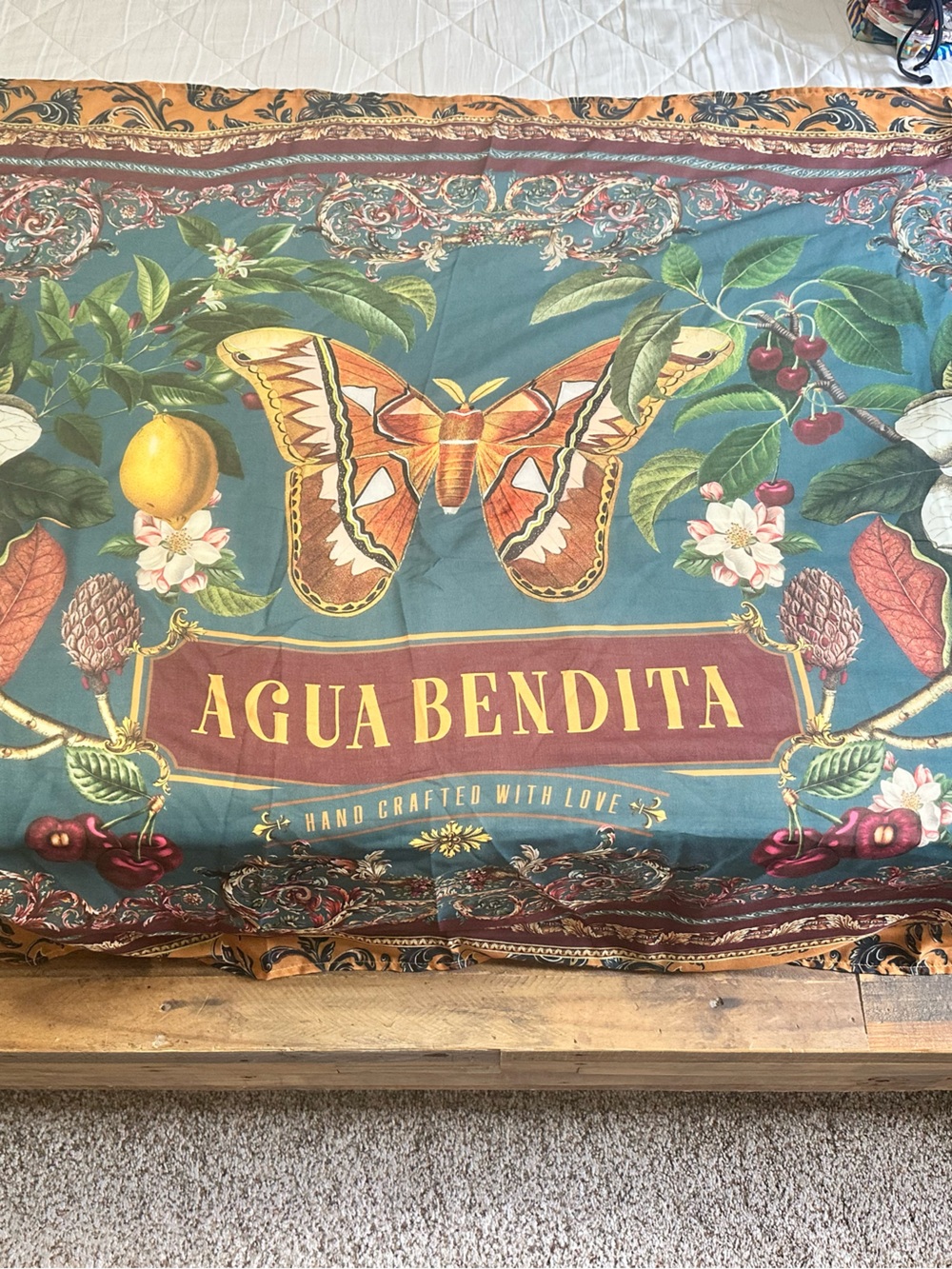 Agua Bendita Teal, Gold, Burgundy & White Botanical Sarong